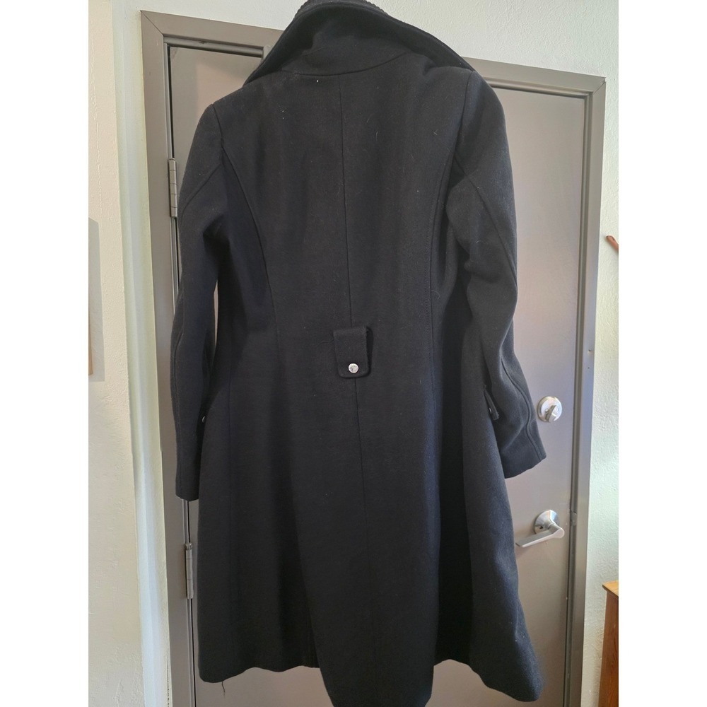 Laundry by Shelli Segal Black Wool Blend Military Coat Silver Snaps Women Small - Picture 4 of 12